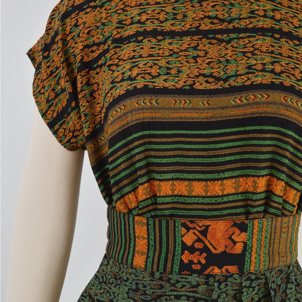 VTG black orange green rayon batik tribal top skirt set small medium - Picture 9 of 16